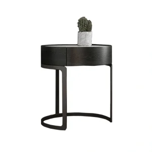 Artistic Round Bespoke Bedside Table with Wood Drawer Unit-1