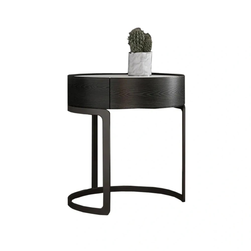 Artistic Round Bespoke Bedside Table with Wood Drawer Unit-1