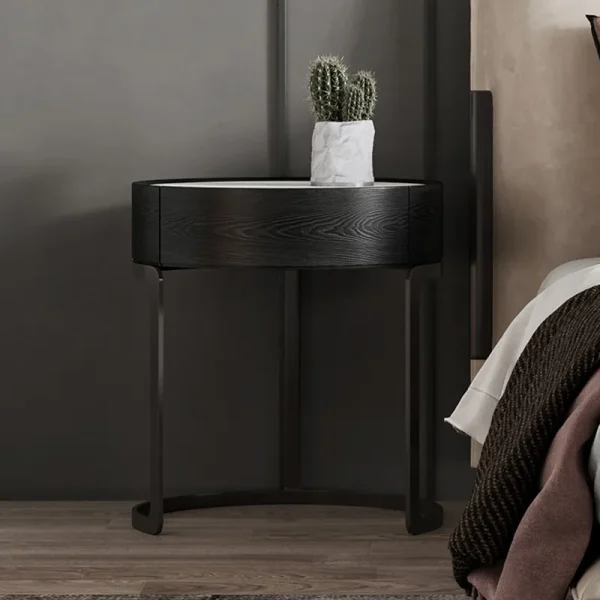 Artistic Round Bespoke Bedside Table with Wood Drawer Unit-3