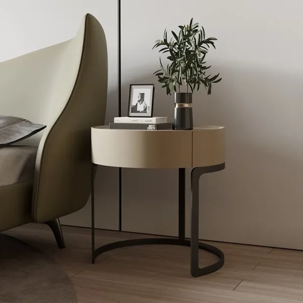 Artistic Round Bespoke Bedside Table with Wood Drawer Unit-4