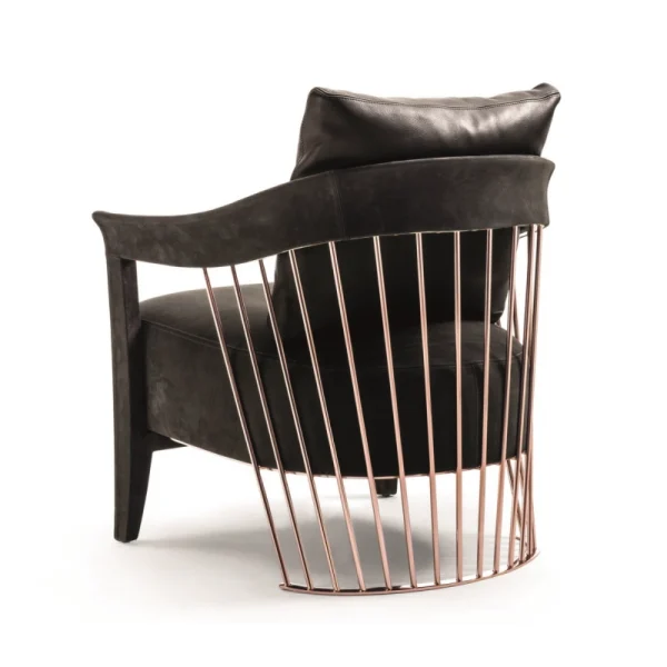 Custom Fabric Chair with Gold Metal Frame & Leather Accents-1