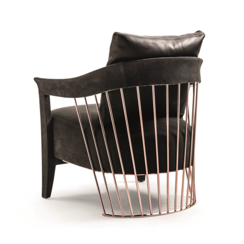 Custom Fabric Chair with Gold Metal Frame & Leather Accents-1