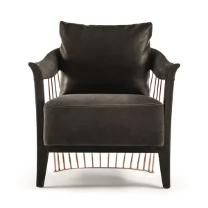 Custom Fabric Chair with Gold Metal Frame & Leather Accents-2