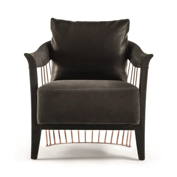 Custom Fabric Chair with Gold Metal Frame & Leather Accents-2