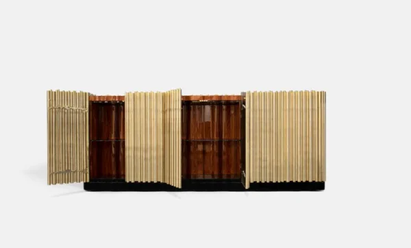Custom Sideboard with Gold Metal Slats & Wooden Design-2