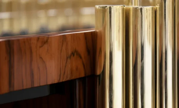 Custom Sideboard with Gold Metal Slats & Wooden Design-3