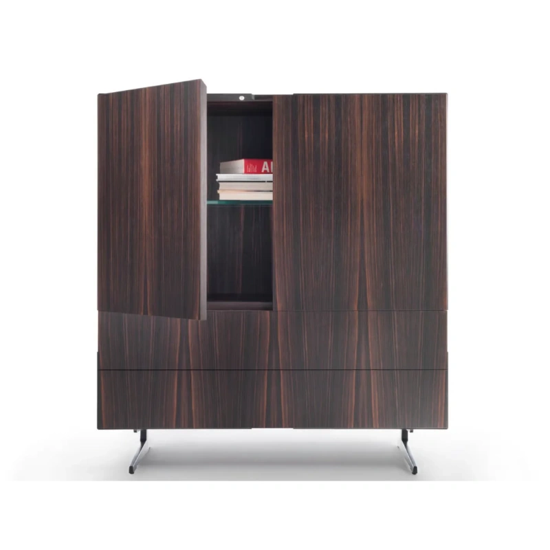 Dark Wood Custom Wine Cabinet with Asymmetric Display Shelf-2
