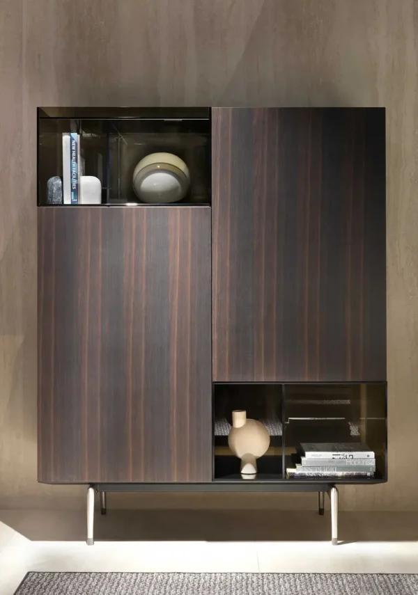 Dark Wood Custom Wine Cabinet with Asymmetric Display Shelf-2