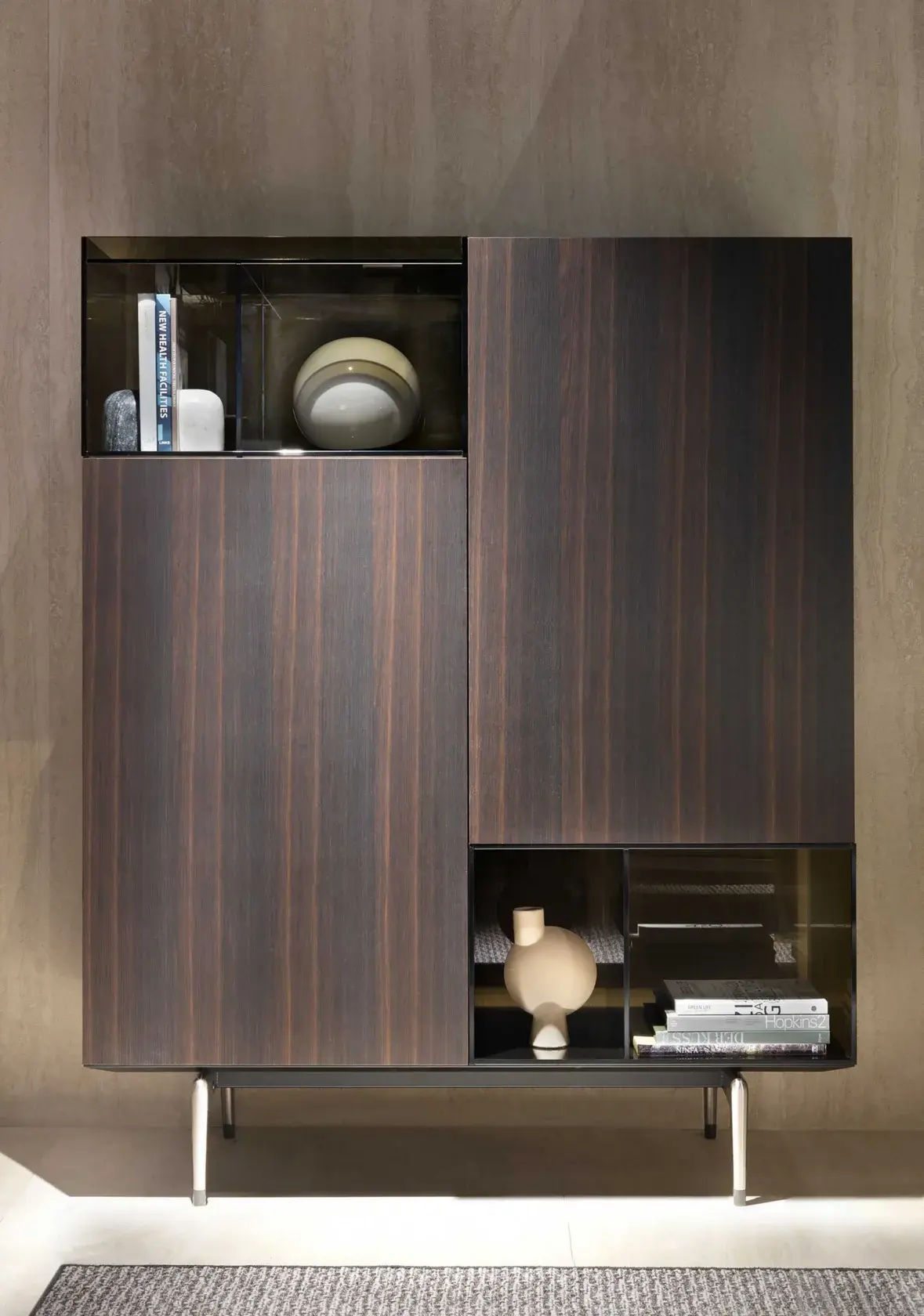 Dark Wood Custom Wine Cabinet with Asymmetric Display Shelf-2