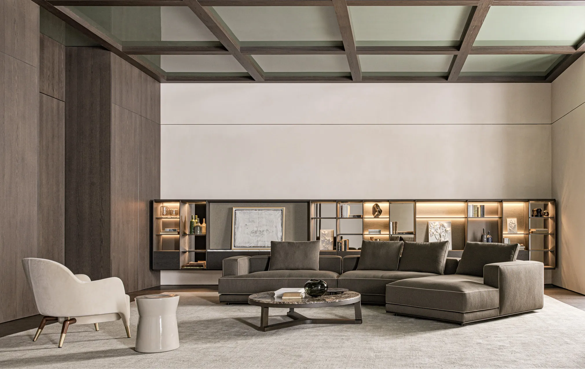 Green Fabric Custom Leisure Chair with Tapered Wooden Legs-4