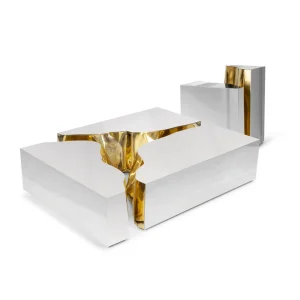 Luxury Custom Marble Coffee Tables with Metal Geometric Base-3