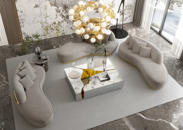 Luxury Custom Marble Coffee Tables with Metal Geometric Base-4