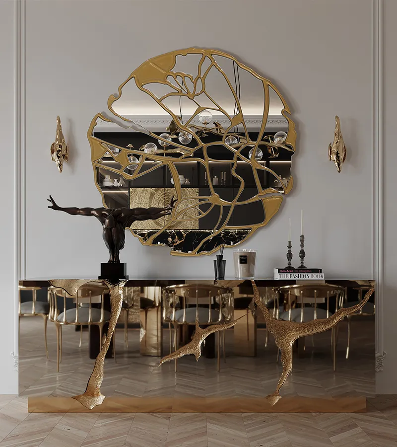 Mirror-Finish Bespoke Sideboard with Artisan Gold Detailing-1
