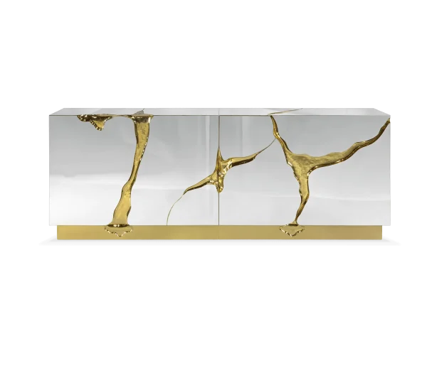 Mirror-Finish Bespoke Sideboard with Artisan Gold Detailing-2