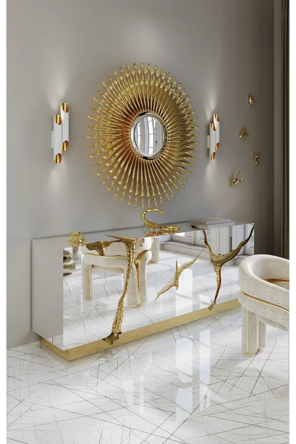 Mirror-Finish Bespoke Sideboard with Artisan Gold Detailing-5