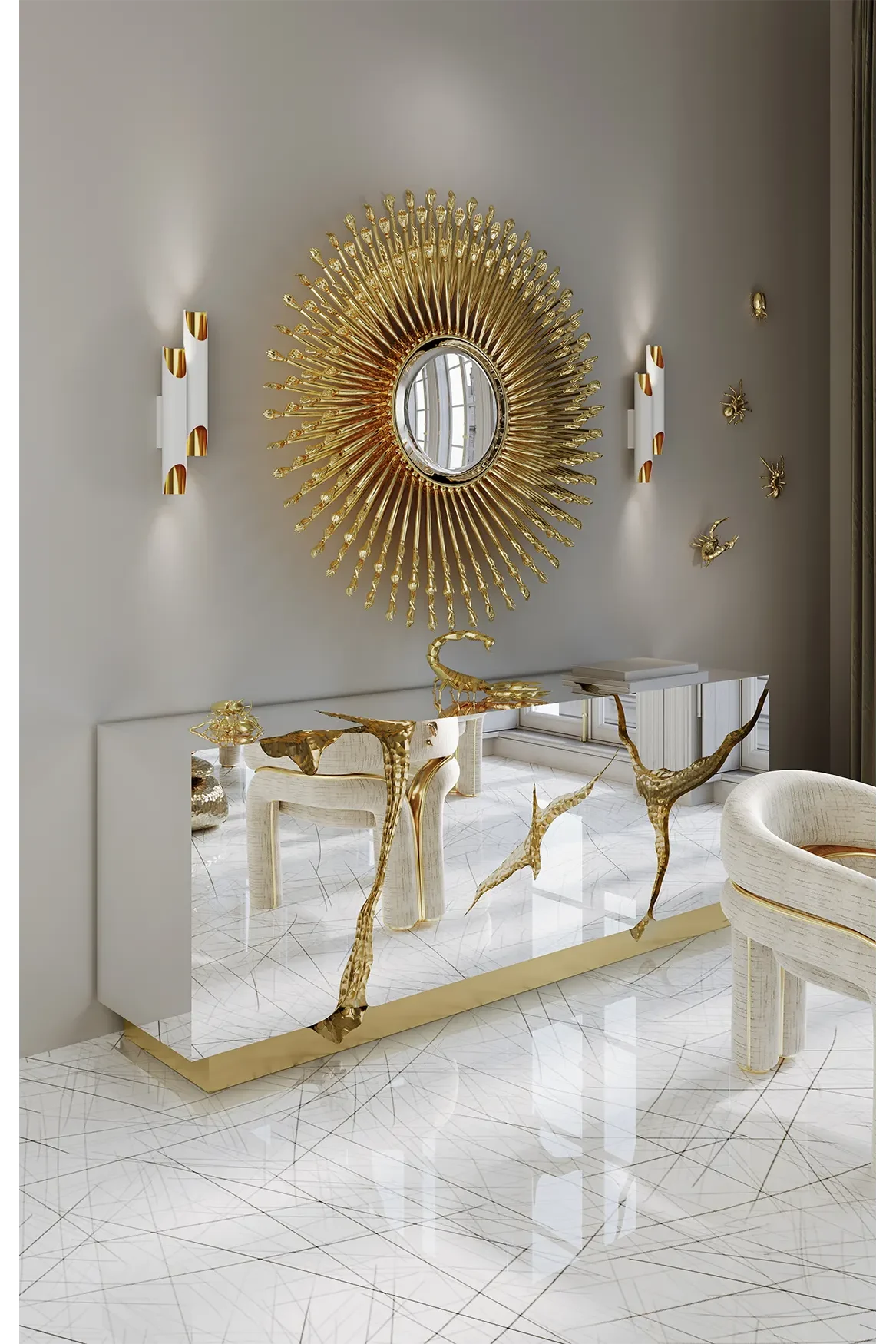 Mirror-Finish Bespoke Sideboard with Artisan Gold Detailing-5