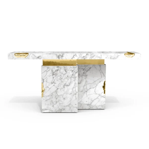 Modern Bespoke Marble Console Table with Gold Leaf Inlay-1
