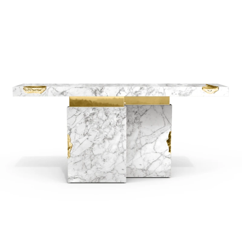 Modern Bespoke Marble Console Table with Gold Leaf Inlay-1