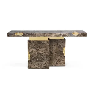 Modern Bespoke Marble Console Table with Gold Leaf Inlay-2