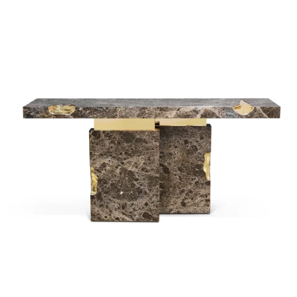 Modern Bespoke Marble Console Table with Gold Leaf Inlay-2
