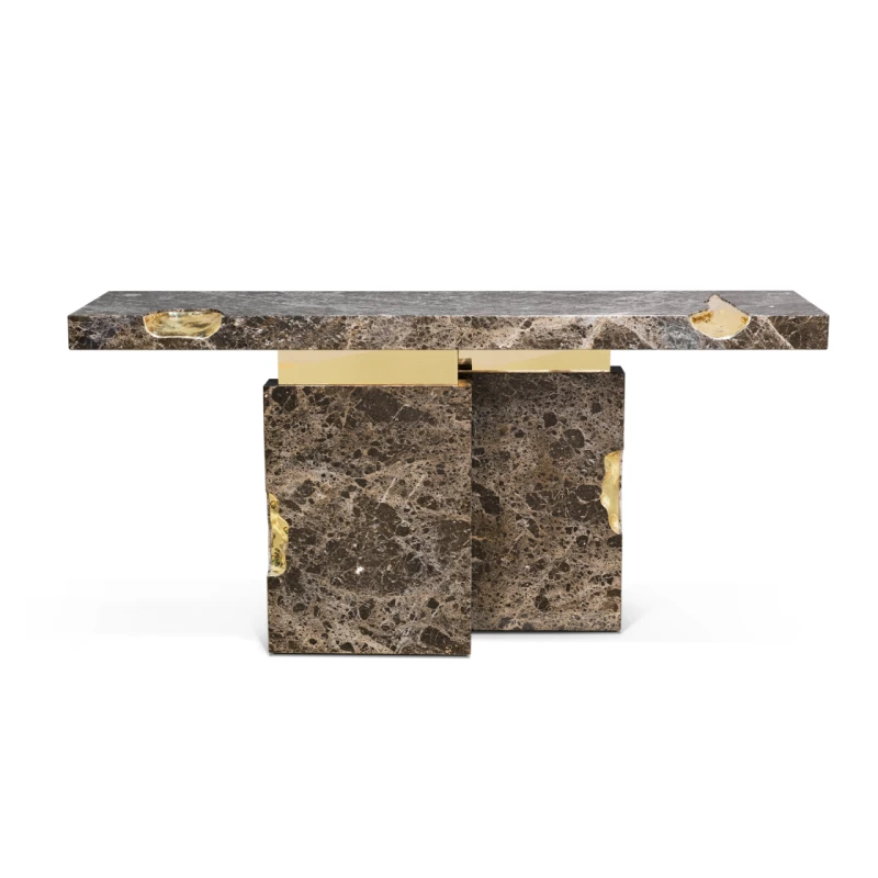 Modern Bespoke Marble Console Table with Gold Leaf Inlay-2