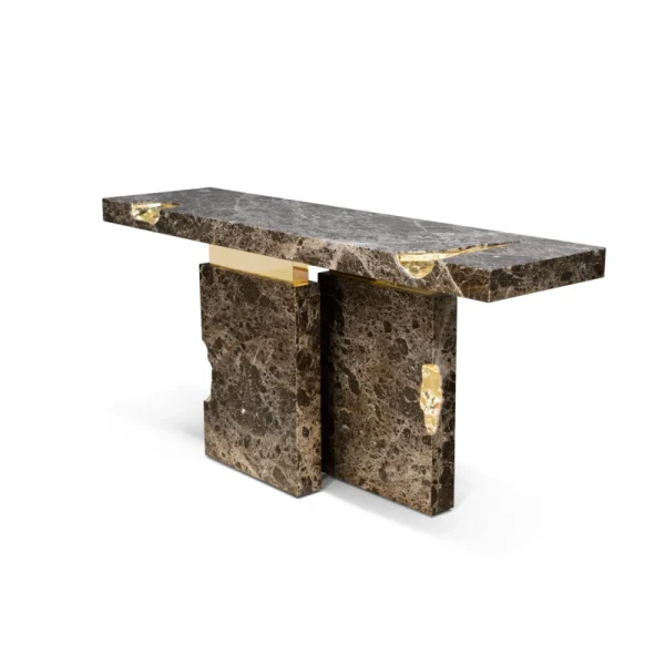 Modern Bespoke Marble Console Table with Gold Leaf Inlay-3