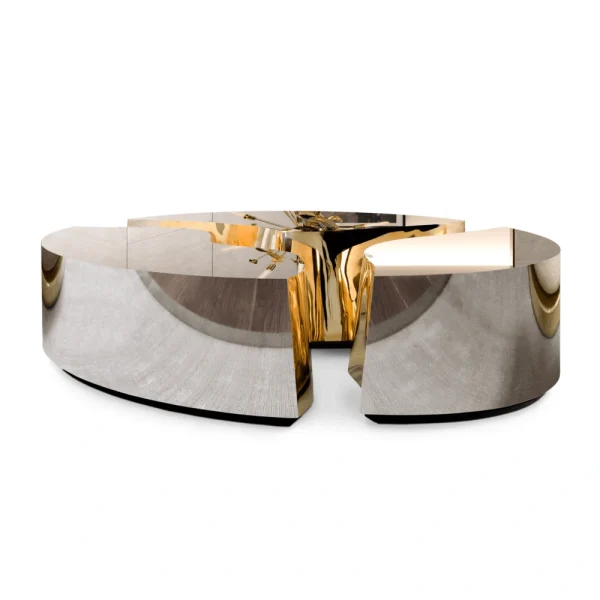 Modern Custom Coffee Table Set with Sculptural Metal Design-1
