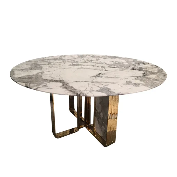 Modern Custom Dining Table, Metal Frame & Marble Top Design-1