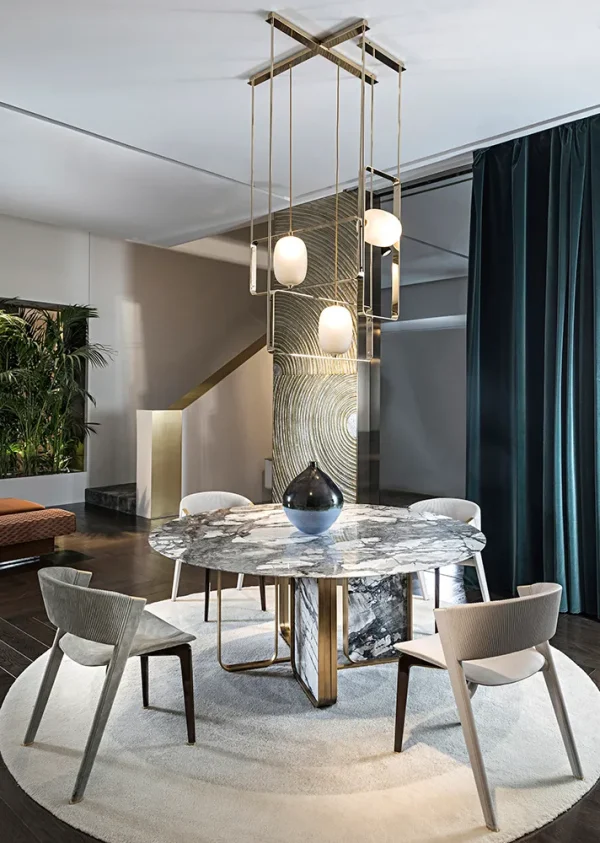 Modern Custom Dining Table, Metal Frame & Marble Top Design-2