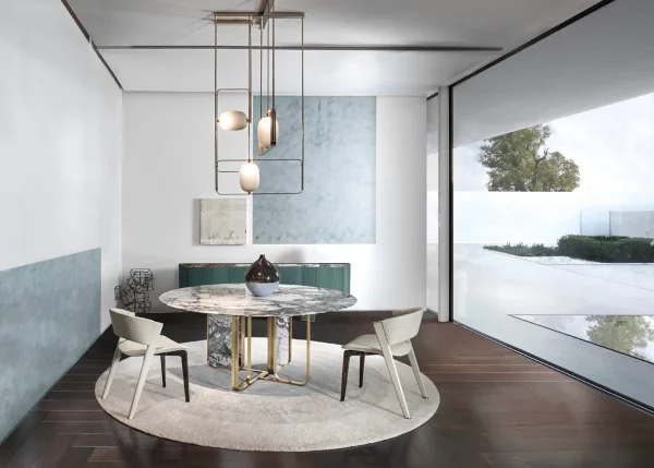 Modern Custom Dining Table, Metal Frame & Marble Top Design-3