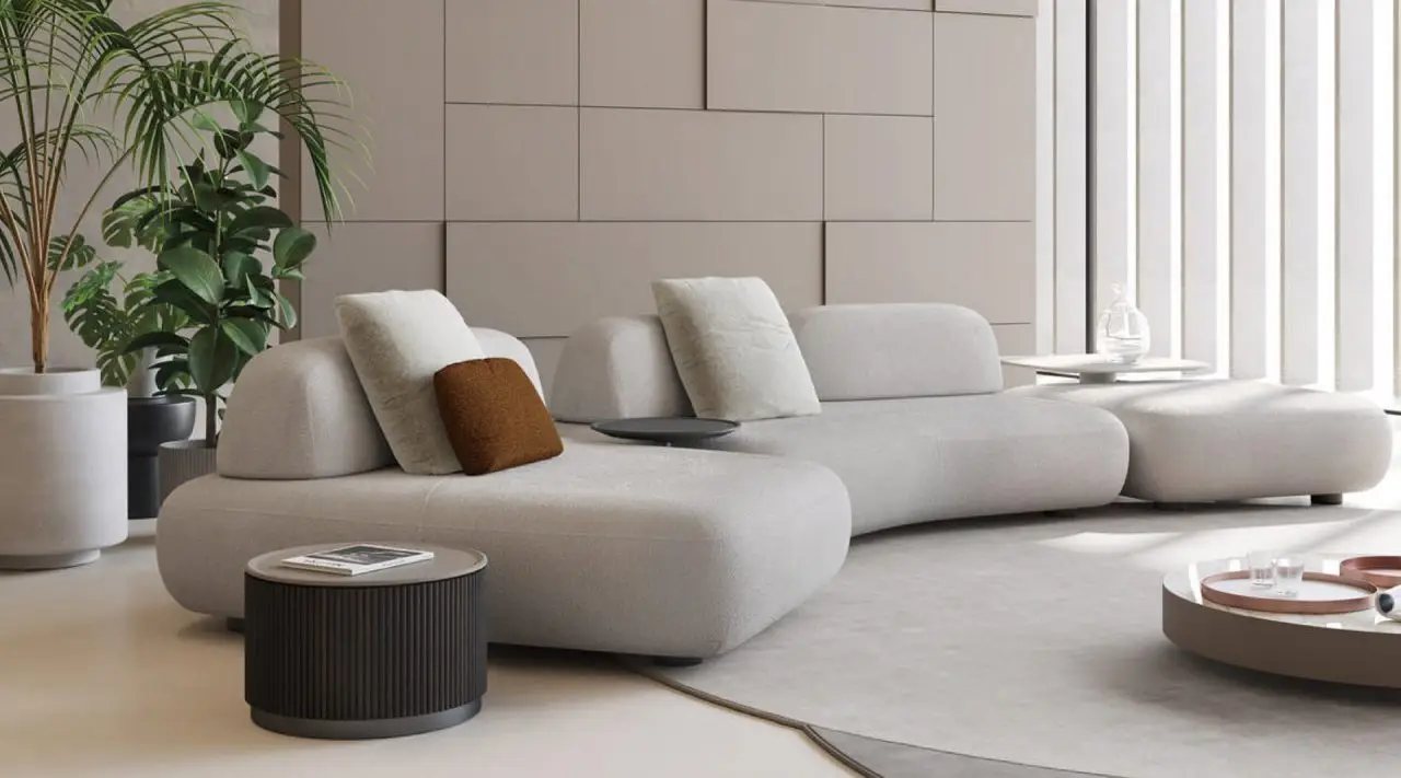 Modular Curved Custom Made Sofa, L-Shape Modern Fabric Sofa-8