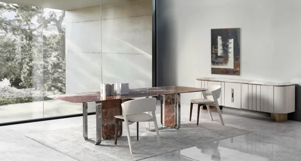 Refine Custom Dining Room Table, Modern Metal & Stone Design-2