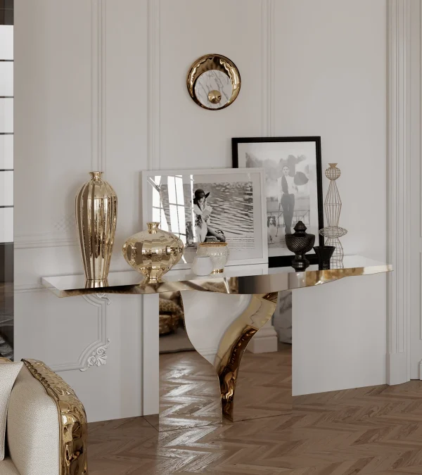 Refined Luxury Custom Console Table with Gold Resin Inlay-4