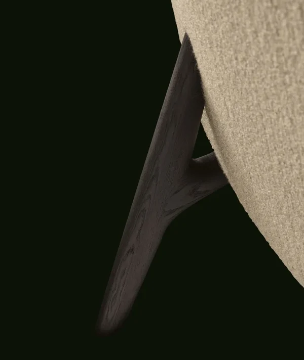 Sculptural Wood Leg Custom Bed with Plush Fabric Upholstery-3