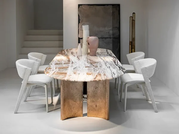 Velvet Textured Custom Dining Chair With Gold Metal Legs-4