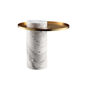 Bespoke Luxury Side Table, Marble & Gold Round End Table-1