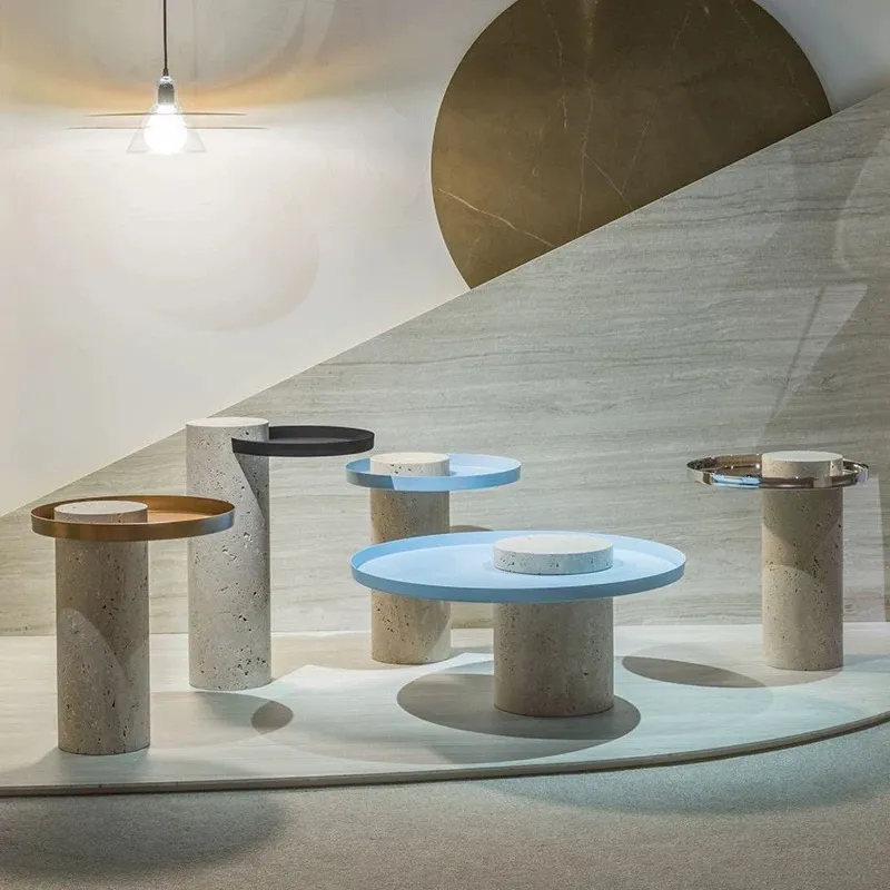 Bespoke Luxury Side Table, Marble & Gold Round End Table-3