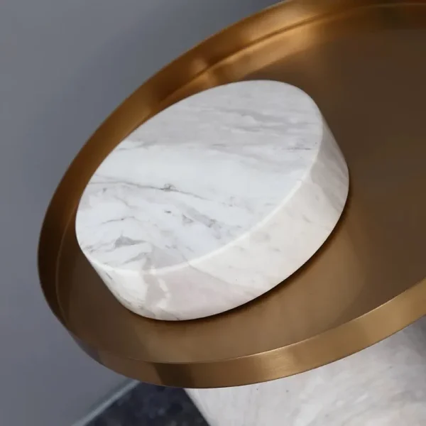 Bespoke Luxury Side Table, Marble & Gold Round End Table-5