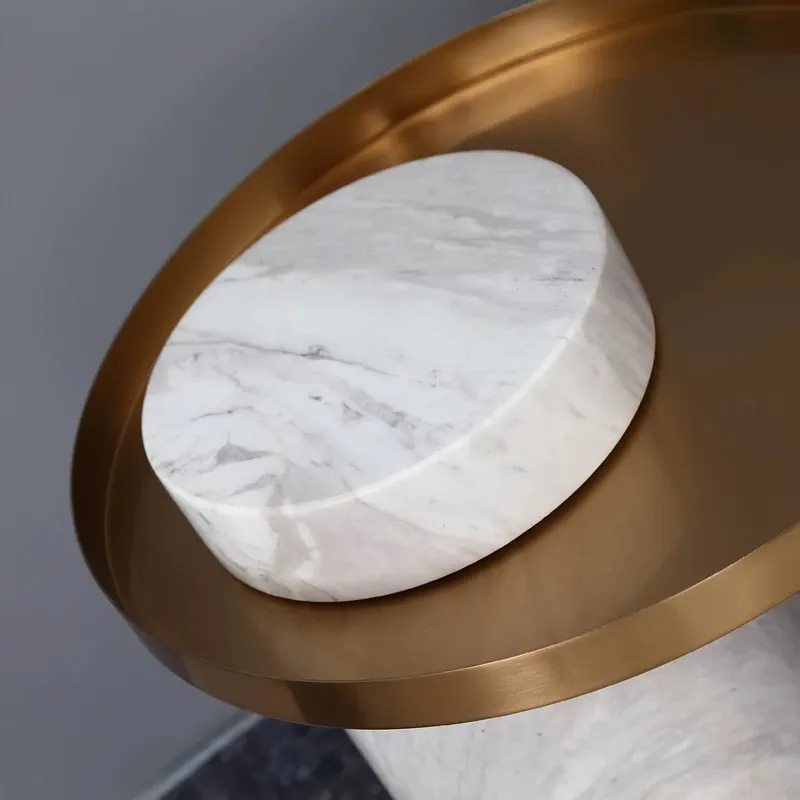 Bespoke Luxury Side Table, Marble & Gold Round End Table-5