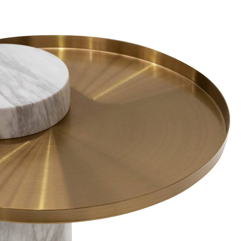 Bespoke Luxury Side Table, Marble & Gold Round End Table-6