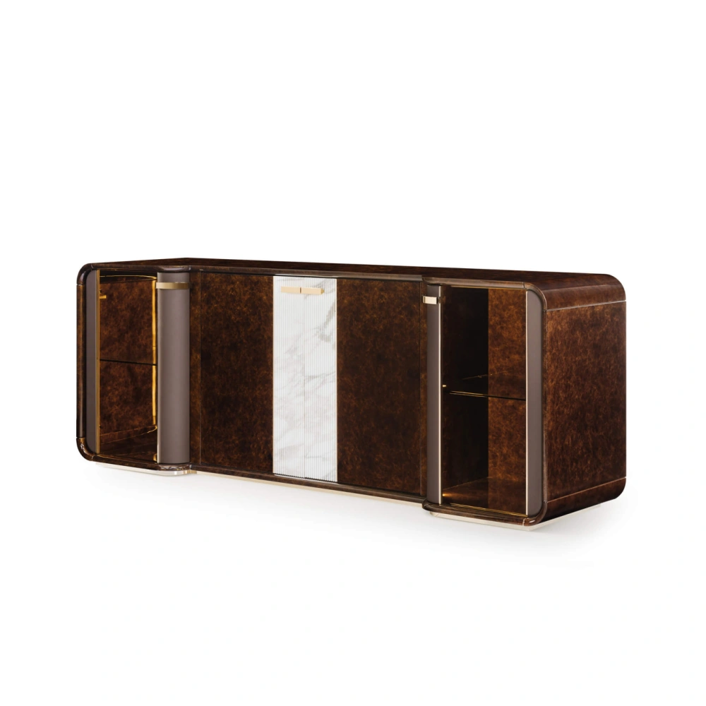 Custom Built Sideboards, Ribbed Marble & Smoked Glass Design