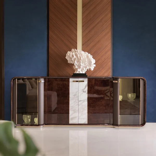 Custom Built Sideboards, Ribbed Marble & Smoked Glass Design