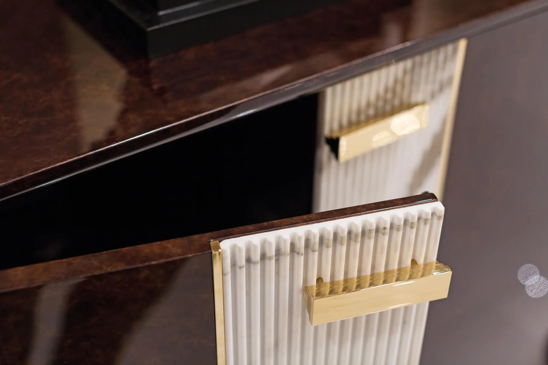 Custom Built Sideboards, Ribbed Marble & Smoked Glass Design