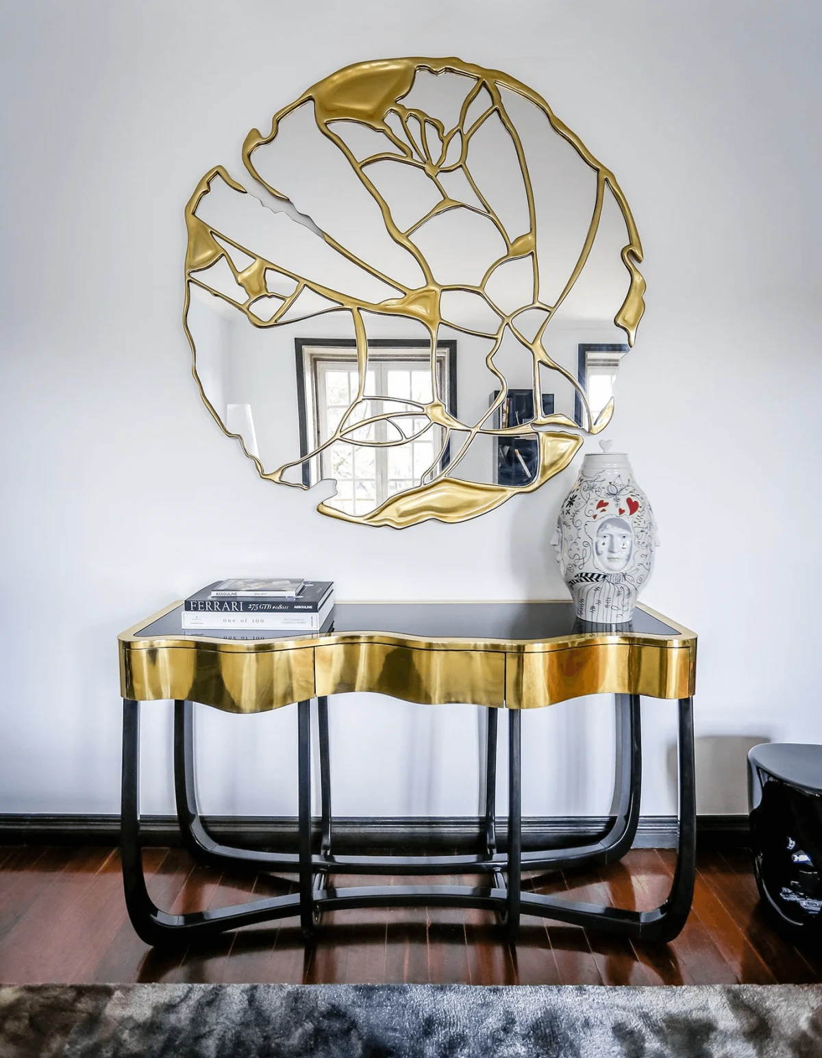 Custom Made Console Table, Sinuous Curved Wood Design