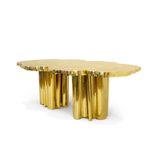 Custom Made Dining Table, Artisanal Golden & Wood Texture-1