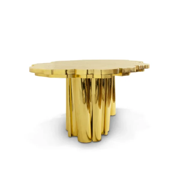 Custom Made Dining Table, Artisanal Golden & Wood Texture-4