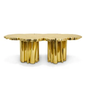 Custom Made Dining Table, Artisanal Golden & Wood Texture-5