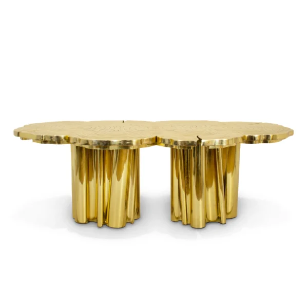 Custom Made Dining Table, Artisanal Golden & Wood Texture-5