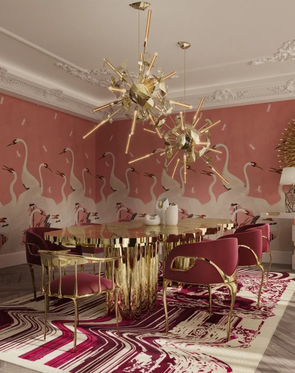 Custom Made Dining Table, Artisanal Golden & Wood Texture