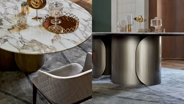 Custom Round Dining Tables, Bespoke Metal Base & Marble Top